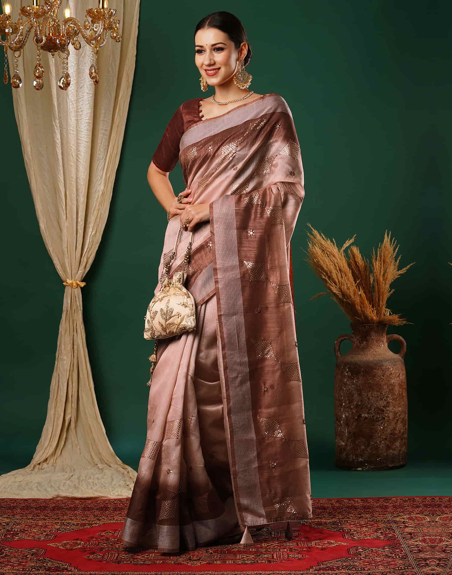 Light Peach Silk Embroidery Embroidery Saree