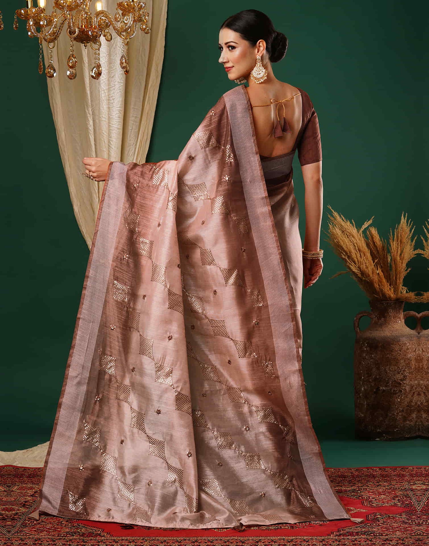 Light Peach Silk Embroidery Embroidery Saree