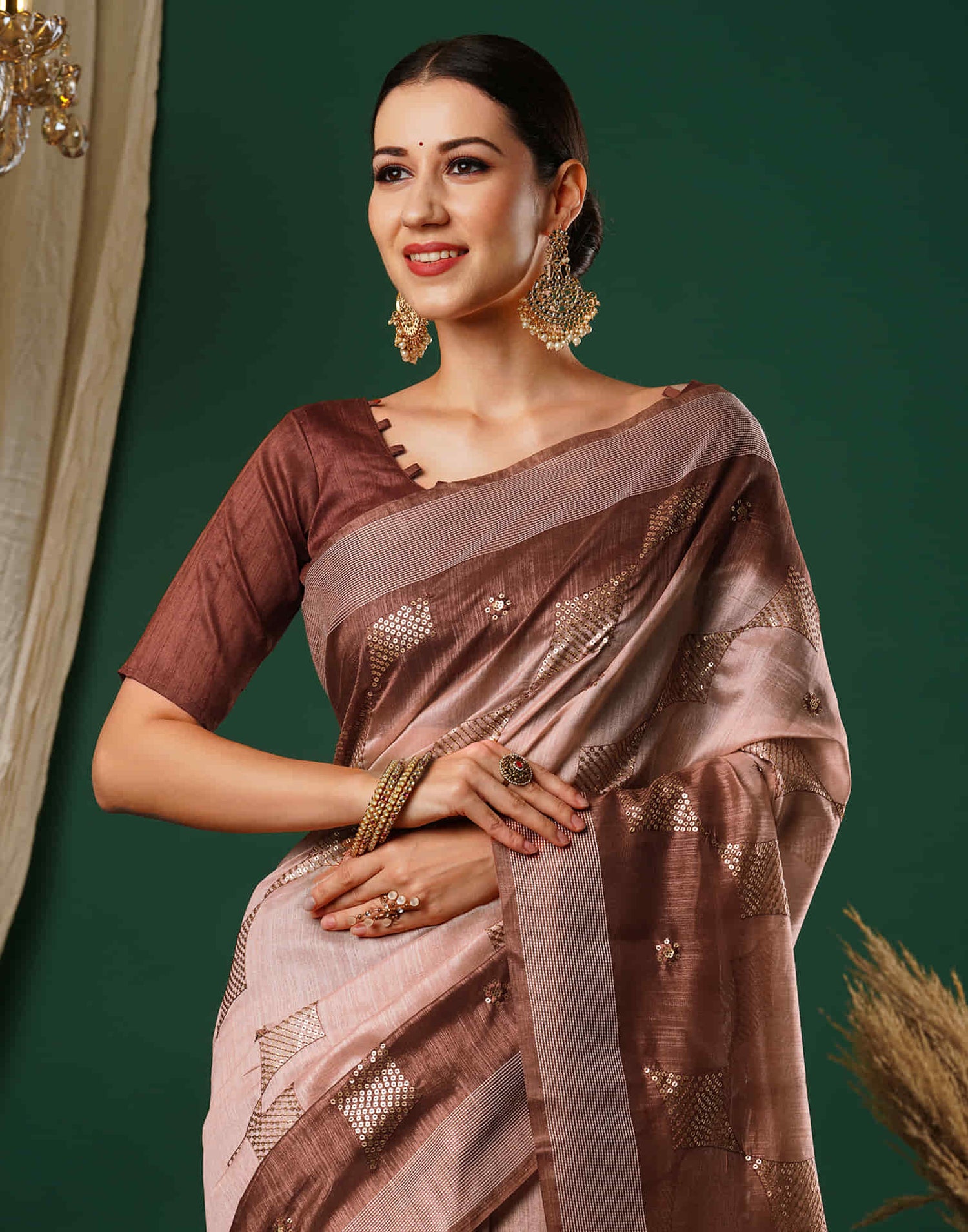 Light Peach Silk Embroidery Embroidery Saree