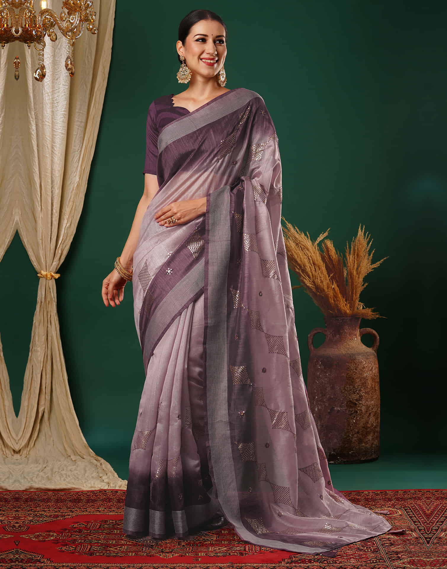 Dusty Lavender Silk Embroidery Embroidery Saree