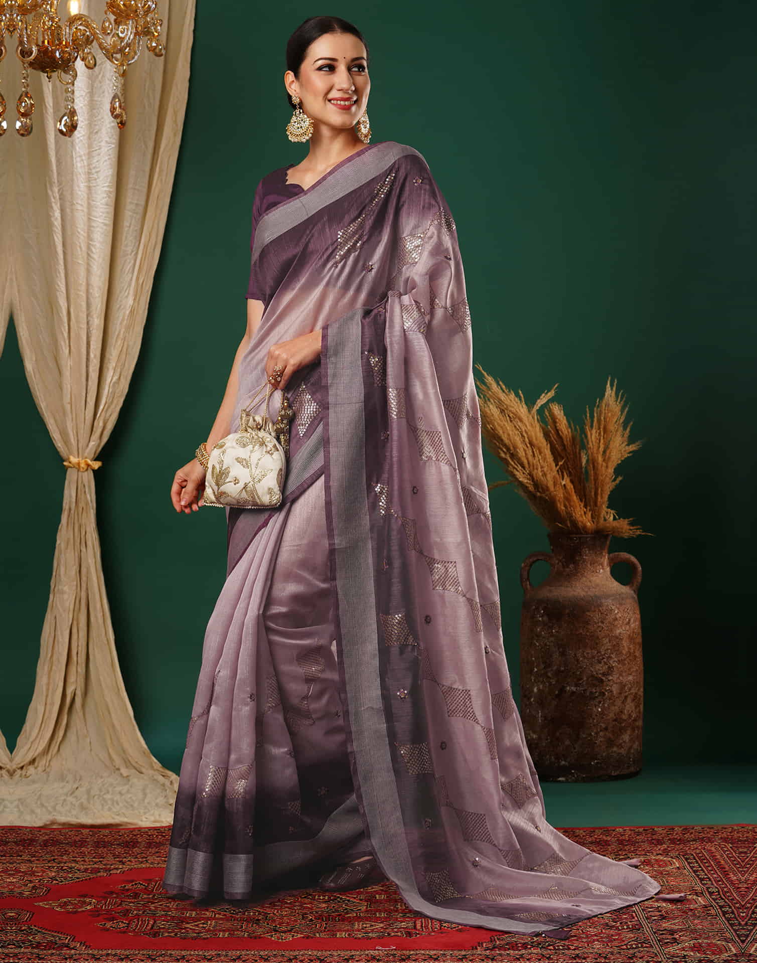 Dusty Lavender Silk Embroidery Embroidery Saree