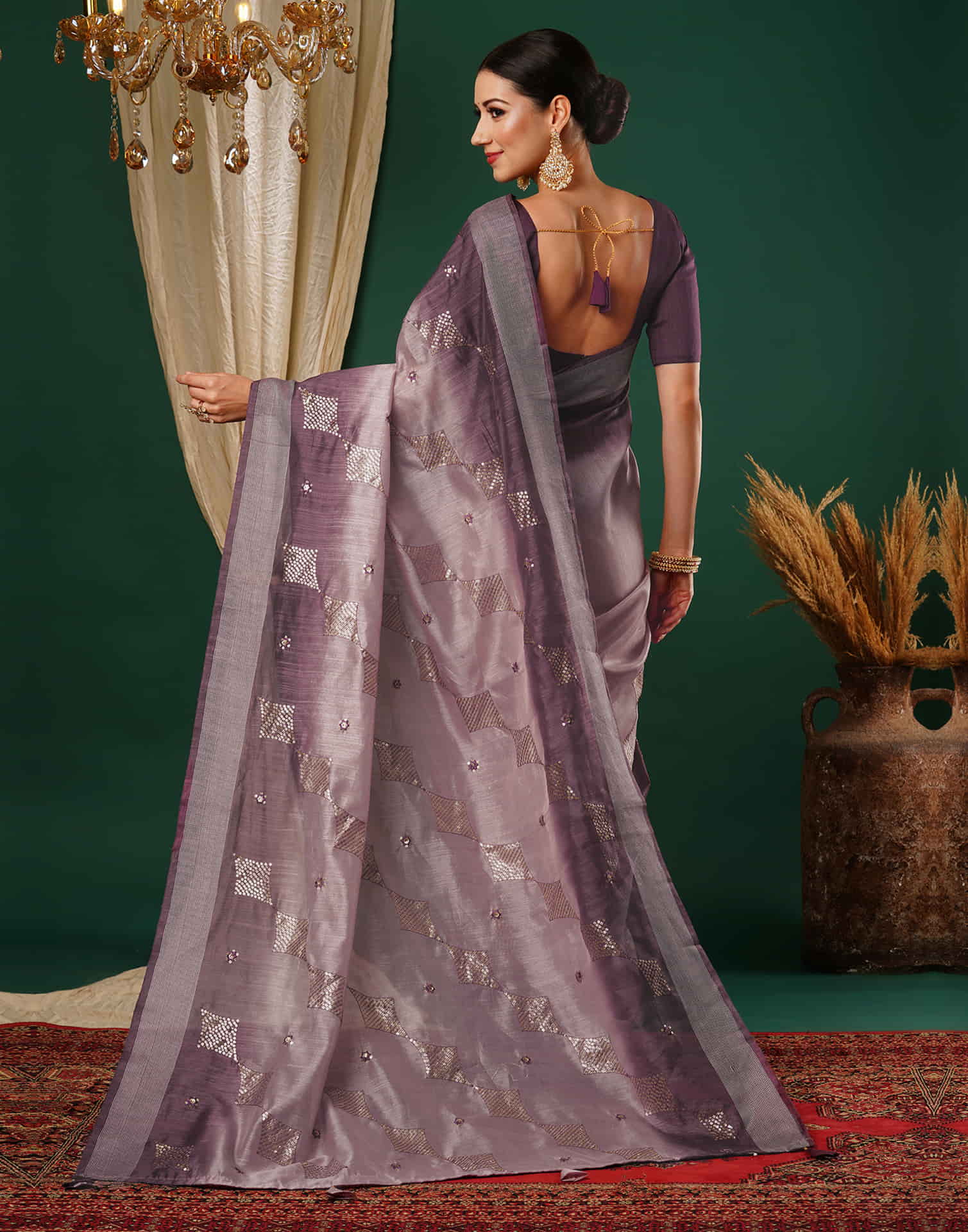 Dusty Lavender Silk Embroidery Embroidery Saree