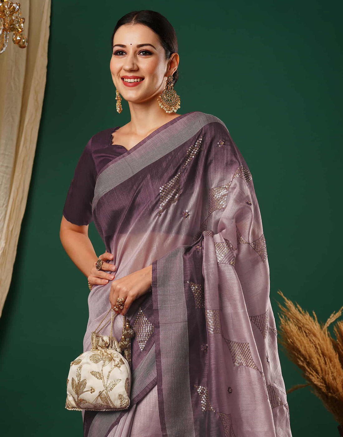 Dusty Lavender Silk Embroidery Embroidery Saree