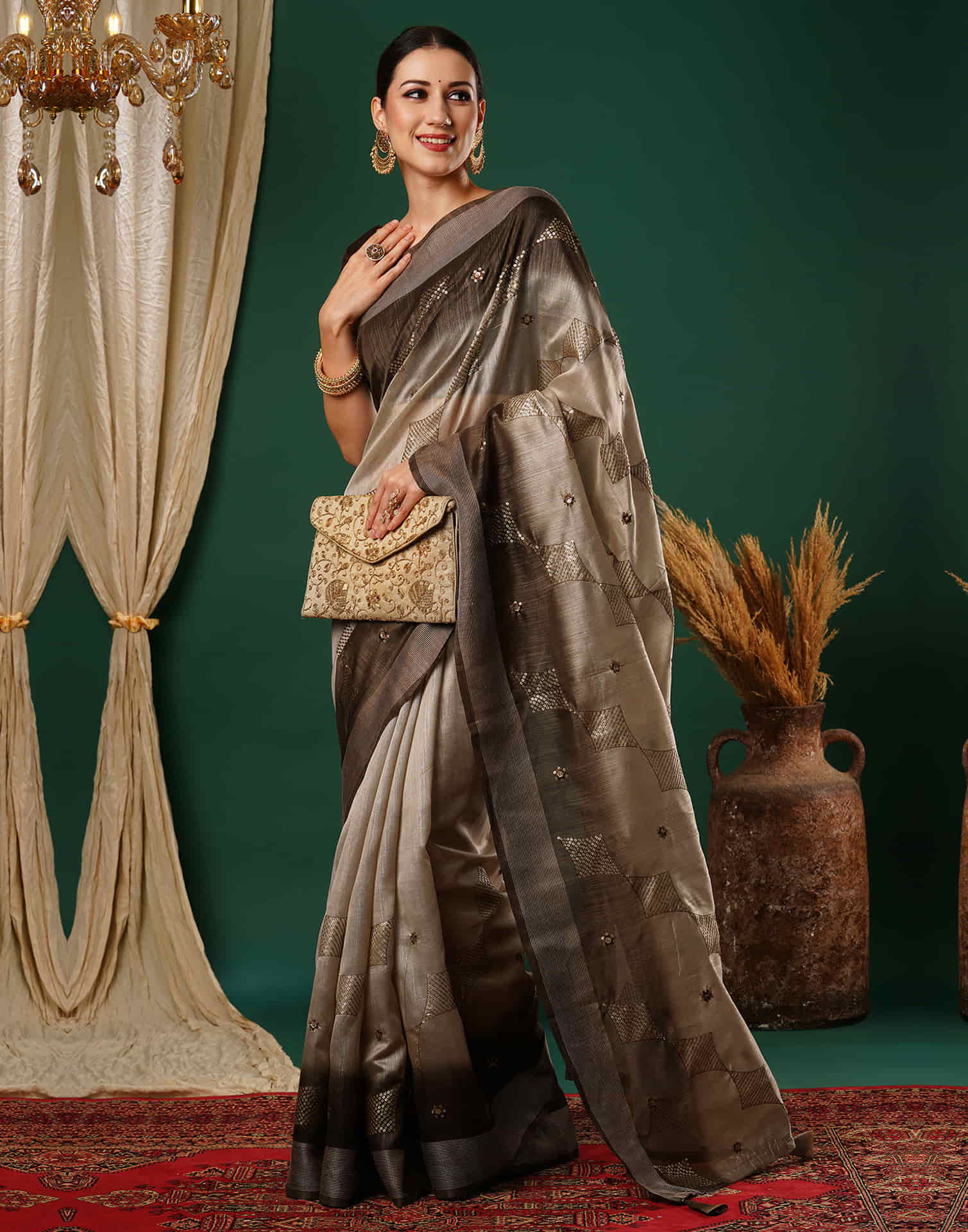 Beige Silk Embroidery Embroidery Saree