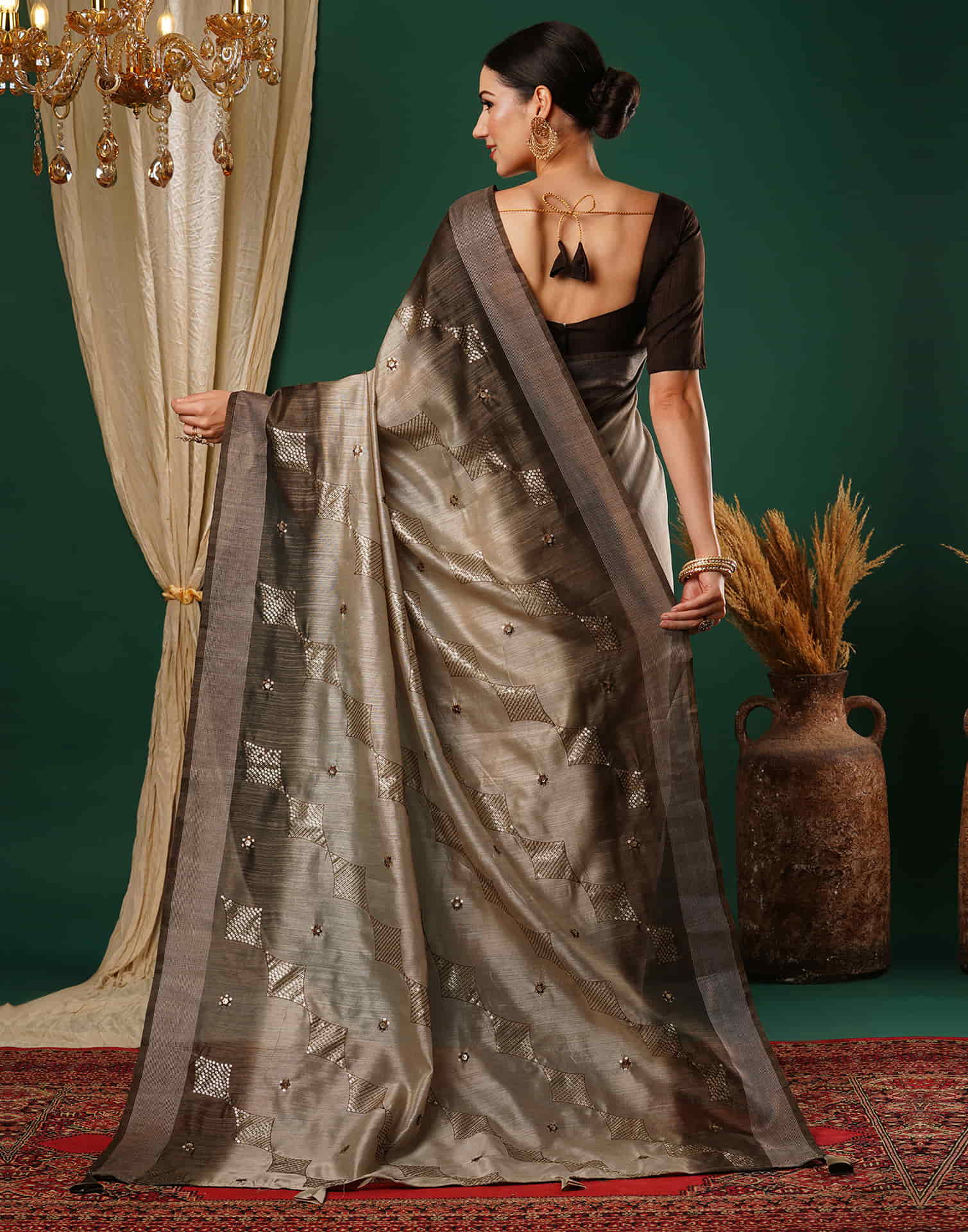 Beige Silk Embroidery Embroidery Saree