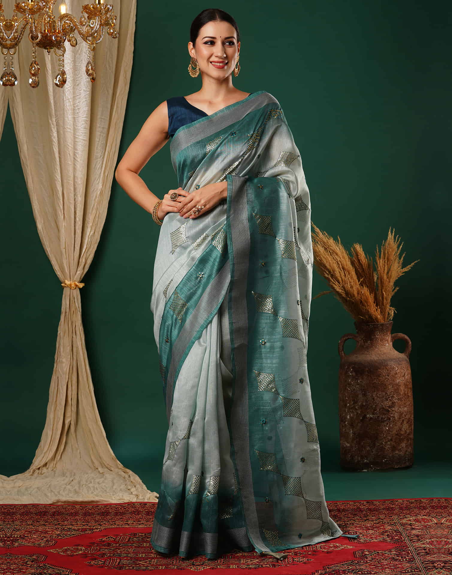 Light Dusty Blue Silk Embroidery Embroidery Saree