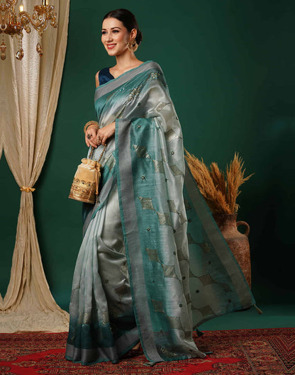 Light Dusty Blue Silk Embroidery Embroidery Saree