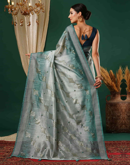 Light Dusty Blue Silk Embroidery Embroidery Saree