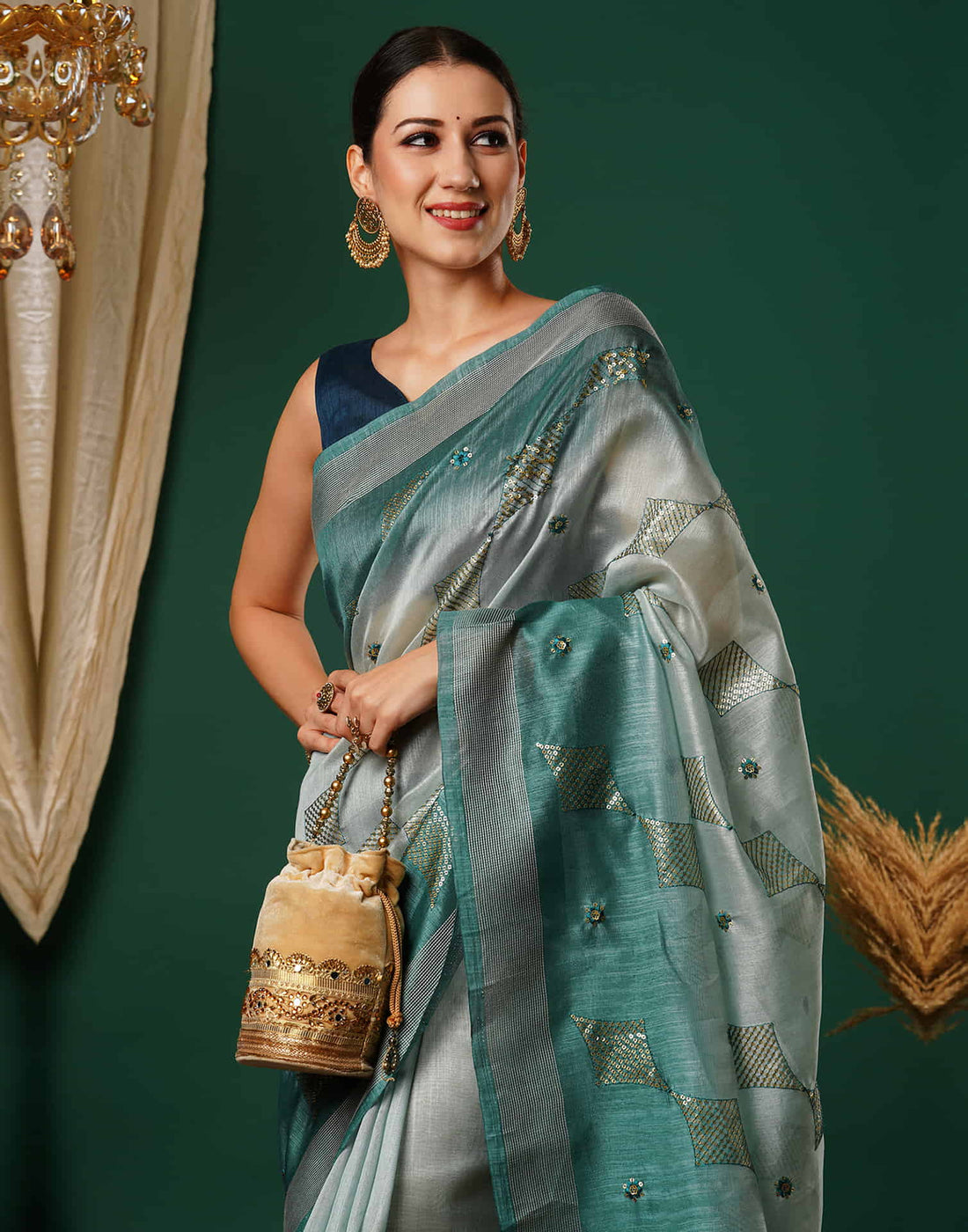 Light Dusty Blue Silk Embroidery Embroidery Saree