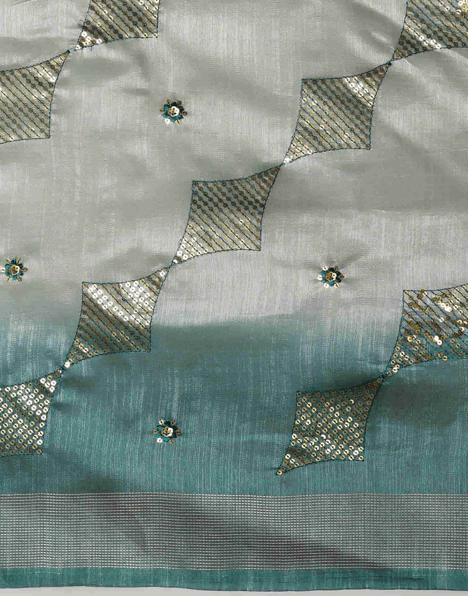 Light Dusty Blue Silk Embroidery Embroidery Saree