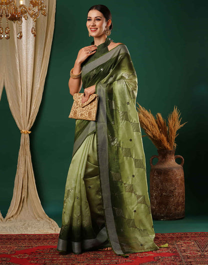 Light Green Silk Embroidery Embroidery Saree