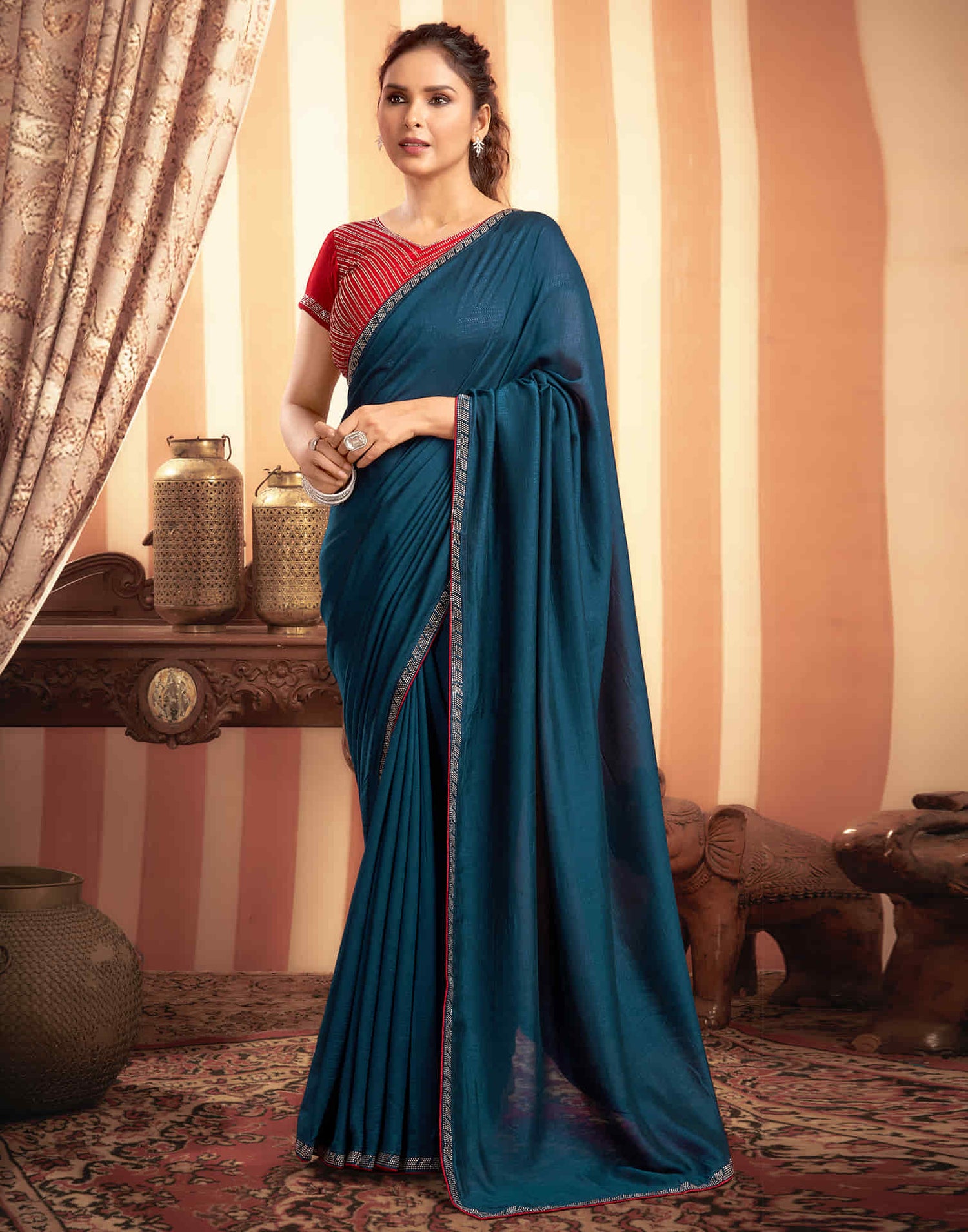 Rama Blue Stone Work  Embellished Silk Saree