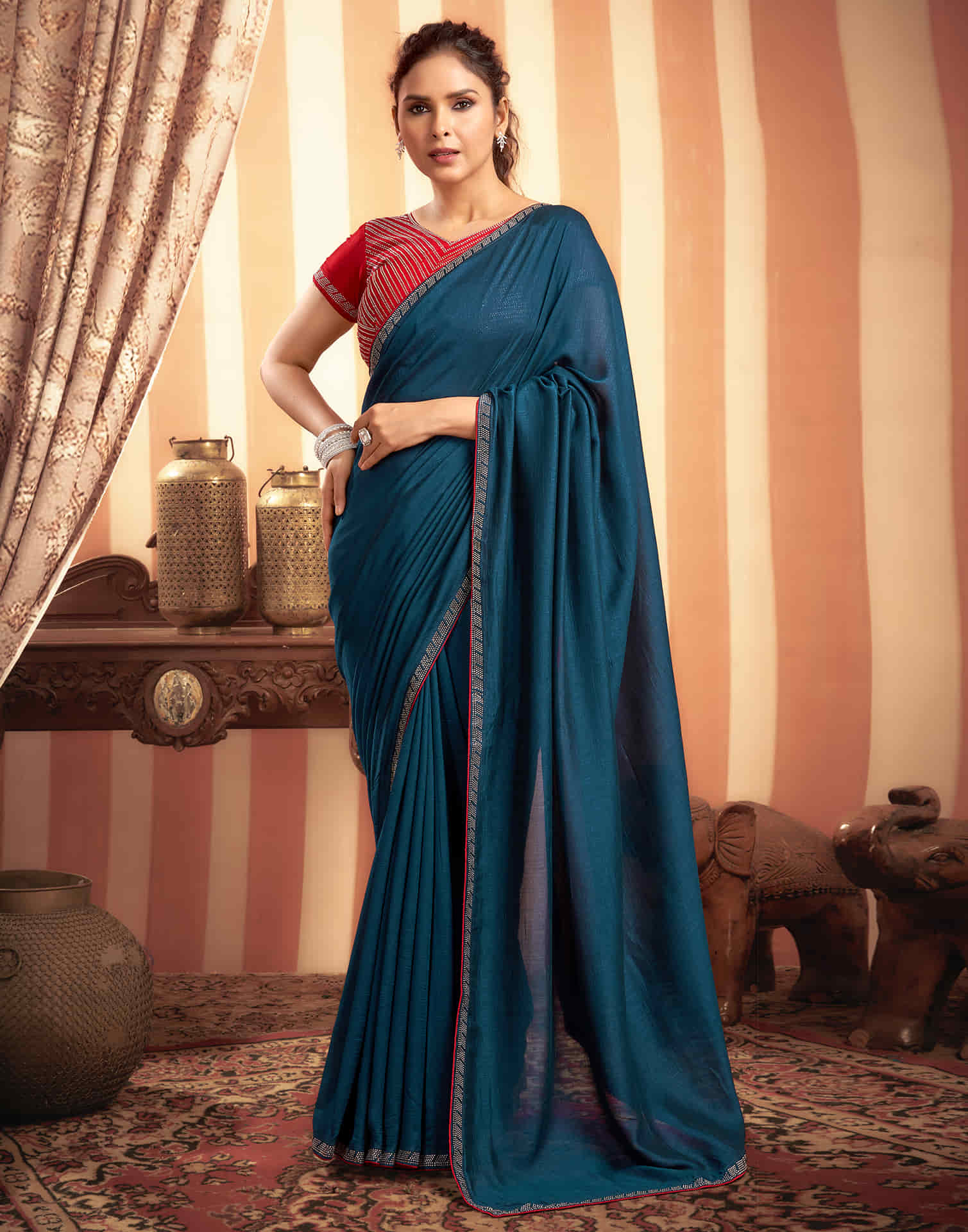 Rama Blue Stone Work  Embellished Silk Saree