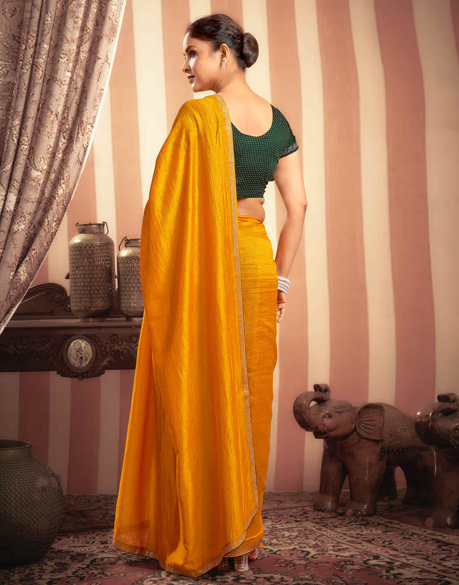 Turmeric Yellow Stone Work  Embellished Silk Saree