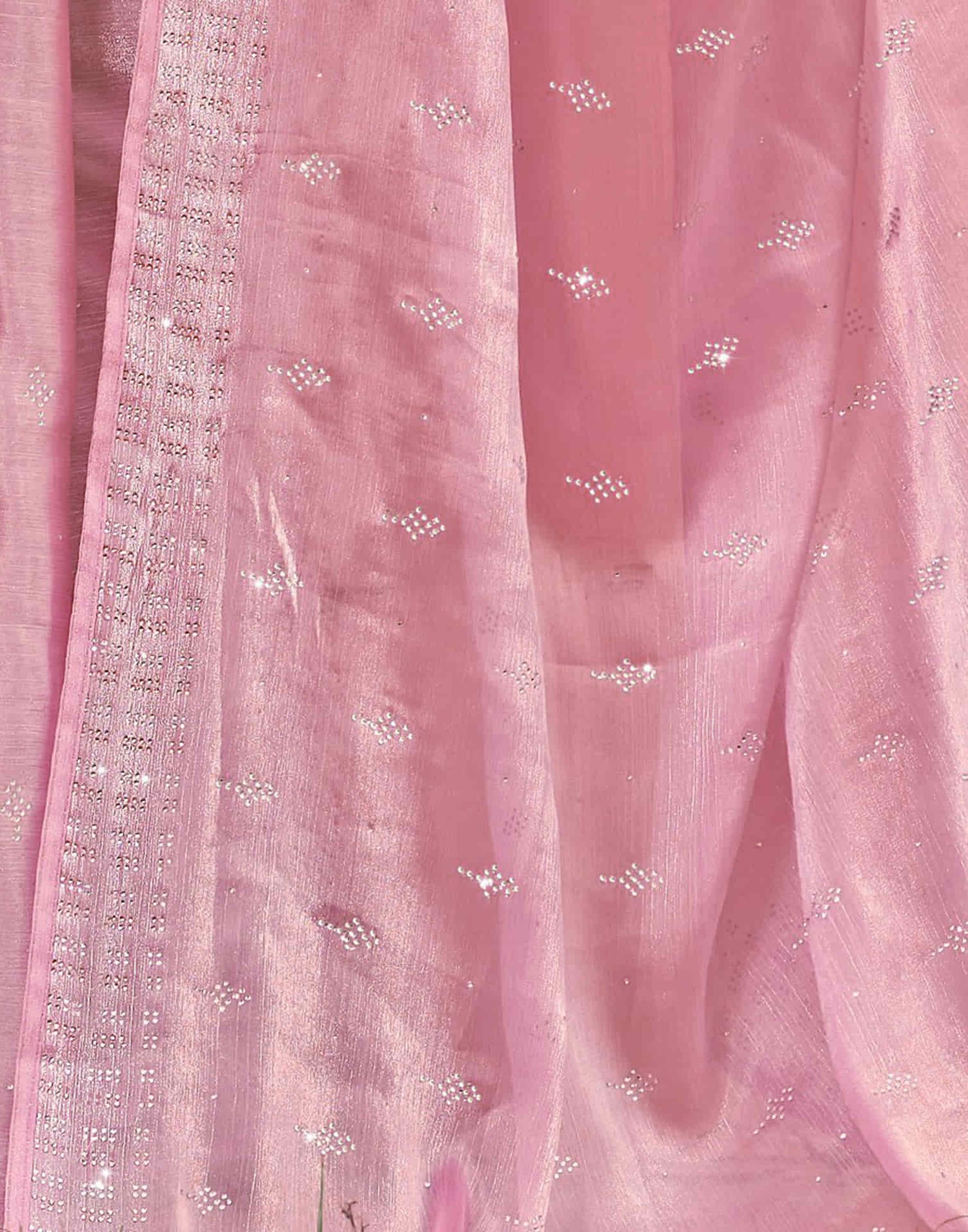 Light Pink Stone Work Embellished Silk Saree