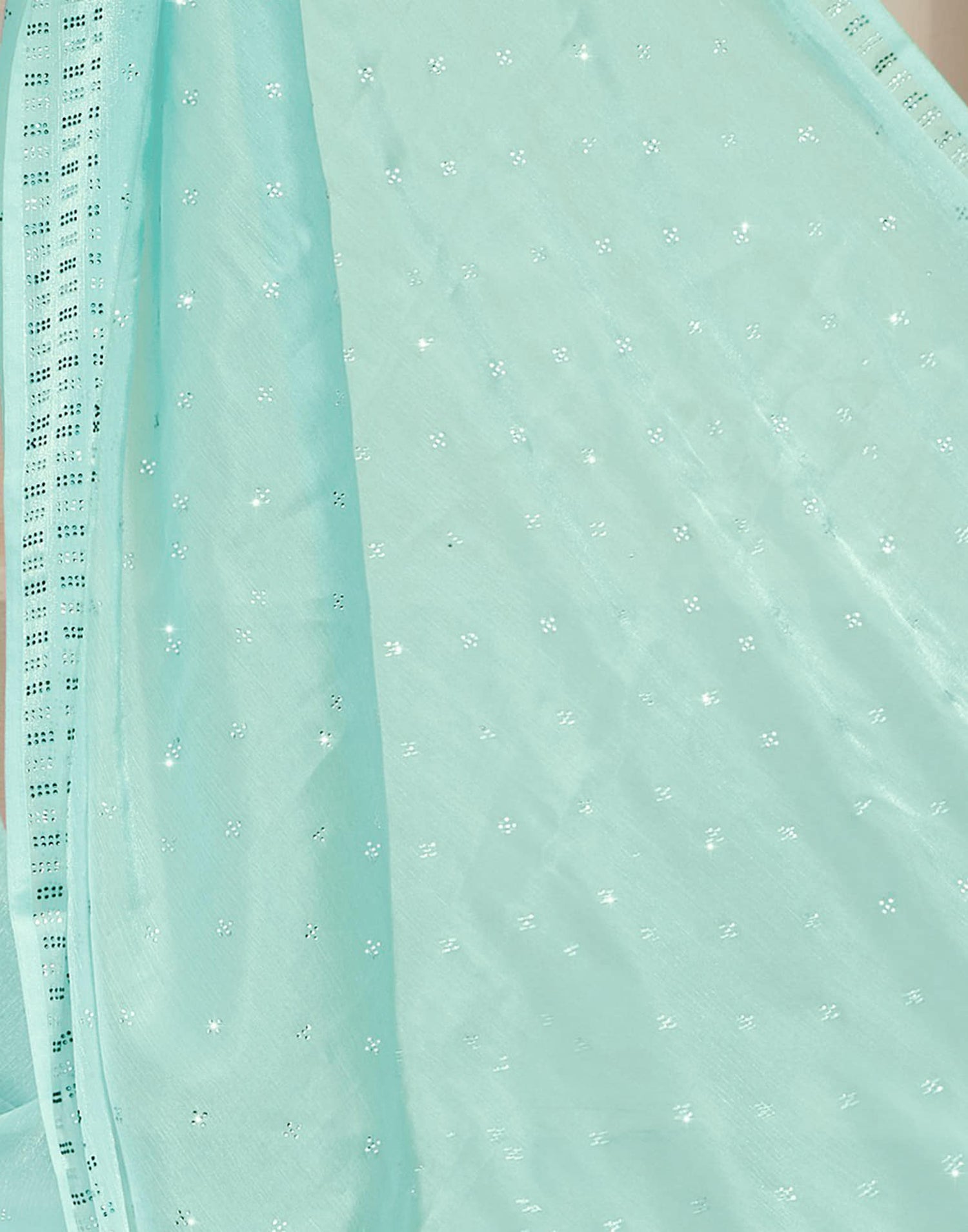 Light Turquoise Stone Work Embellished Silk Saree