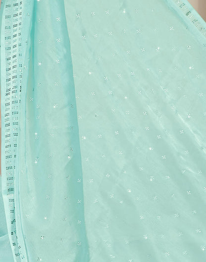 Light Turquoise Stone Work Embellished Silk Saree