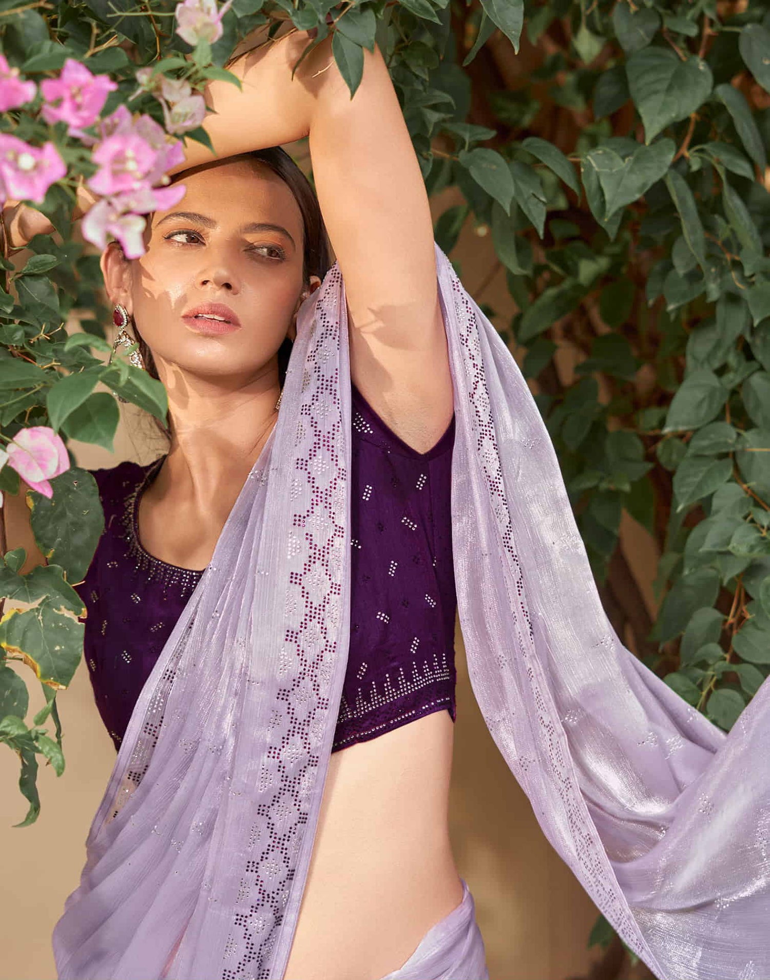 Lavender Stone Work Embellished Silk Saree