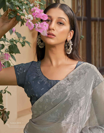 Grey Stone Work Embellished Silk Saree