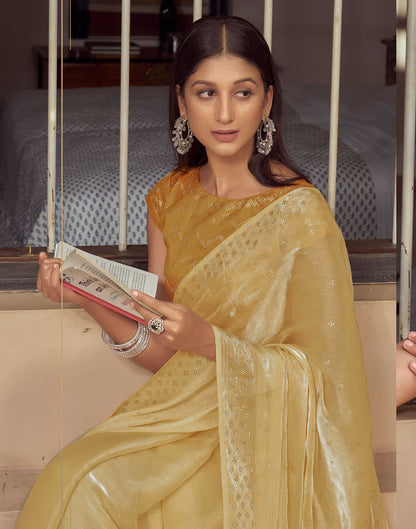 Mustard Yellow Stone Work Embellished Silk Saree