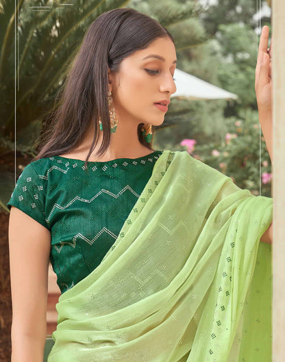 Light Green Stone Work Embellished Silk Saree