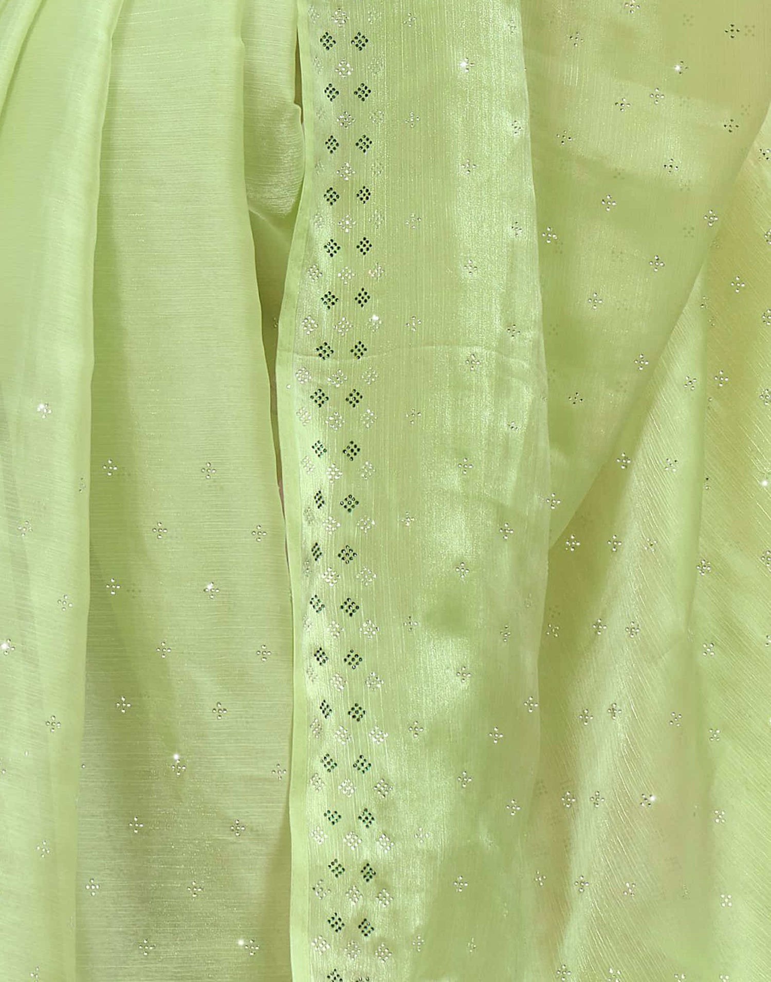 Light Green Stone Work Embellished Silk Saree