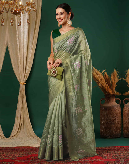 Pista Green Sequence Silk Saree