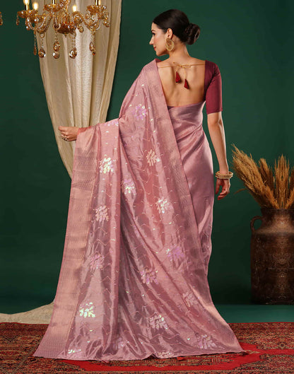 Rose Pink Sequence Silk Saree