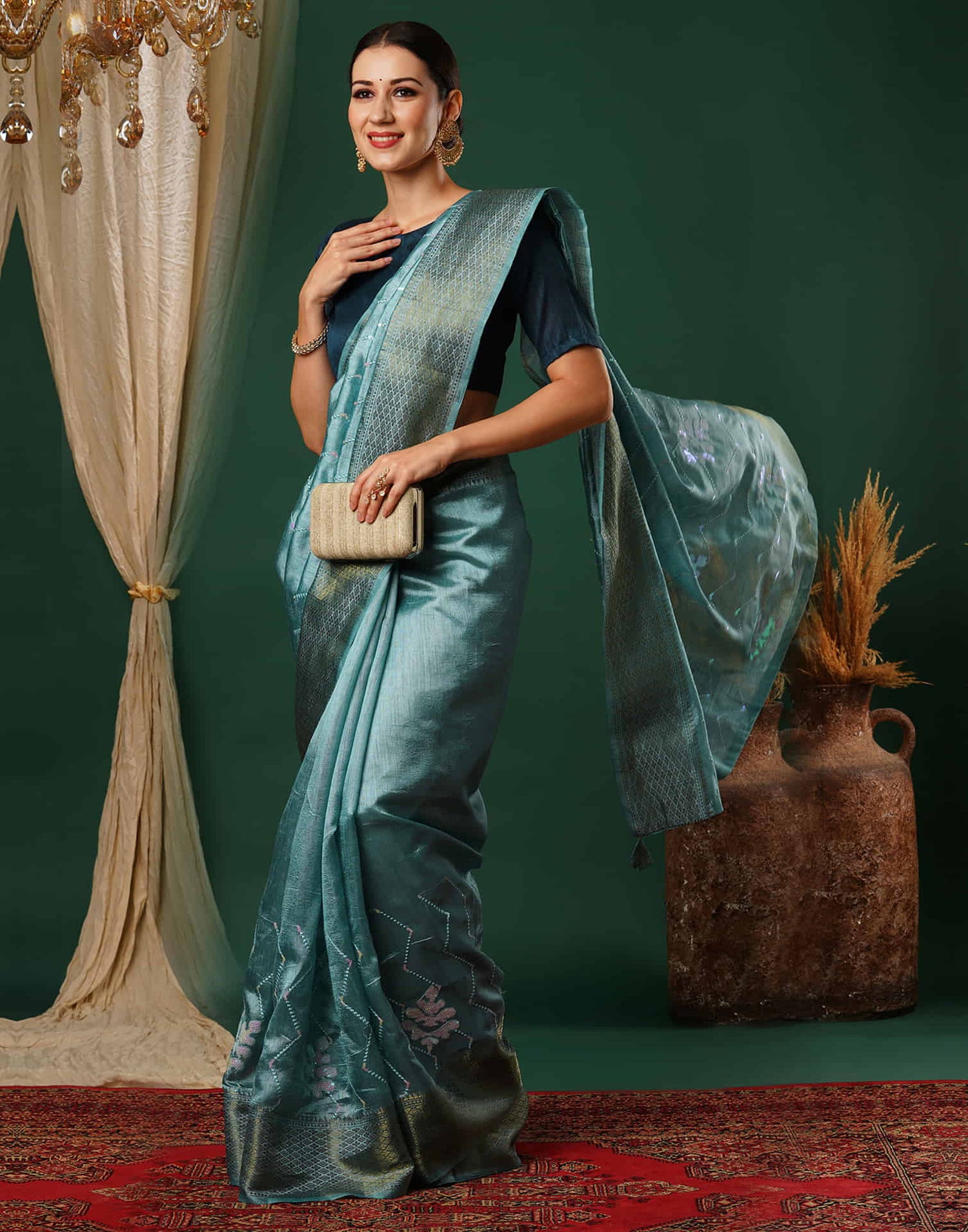 Sky Blue Sequence Silk Saree