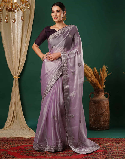 Light Purple Embroidery Silk Saree