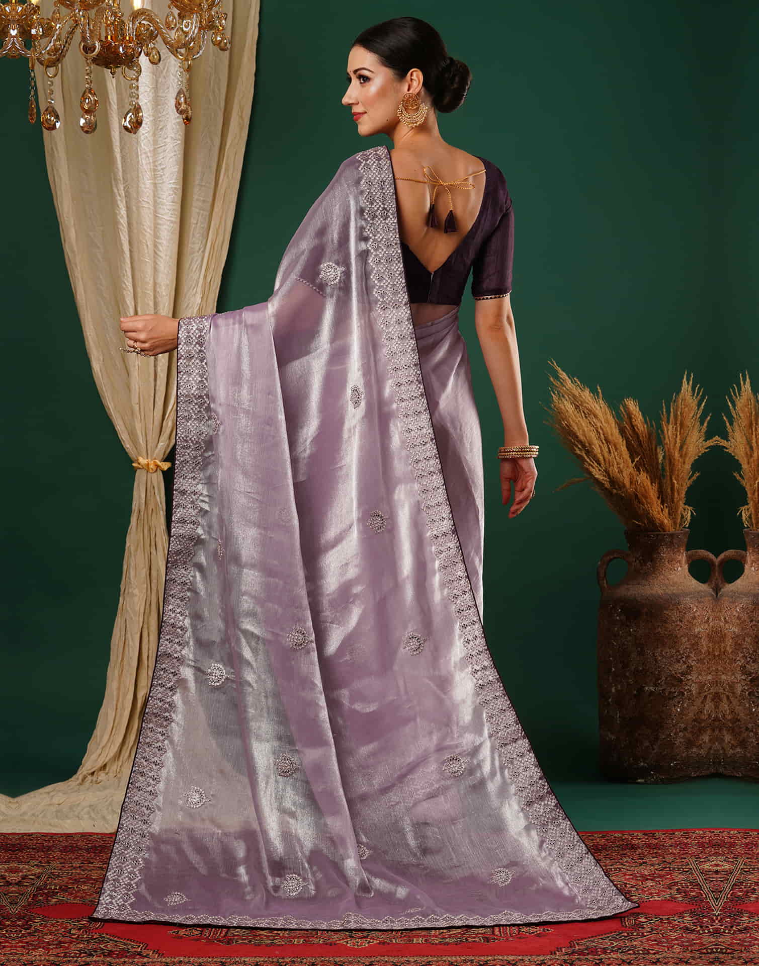 Light Purple Embroidery Silk Saree