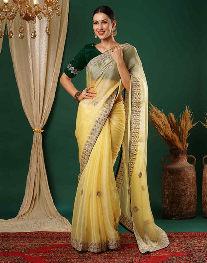 Yellow Embroidery Silk Saree