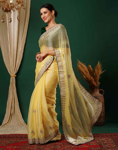 Yellow Embroidery Silk Saree