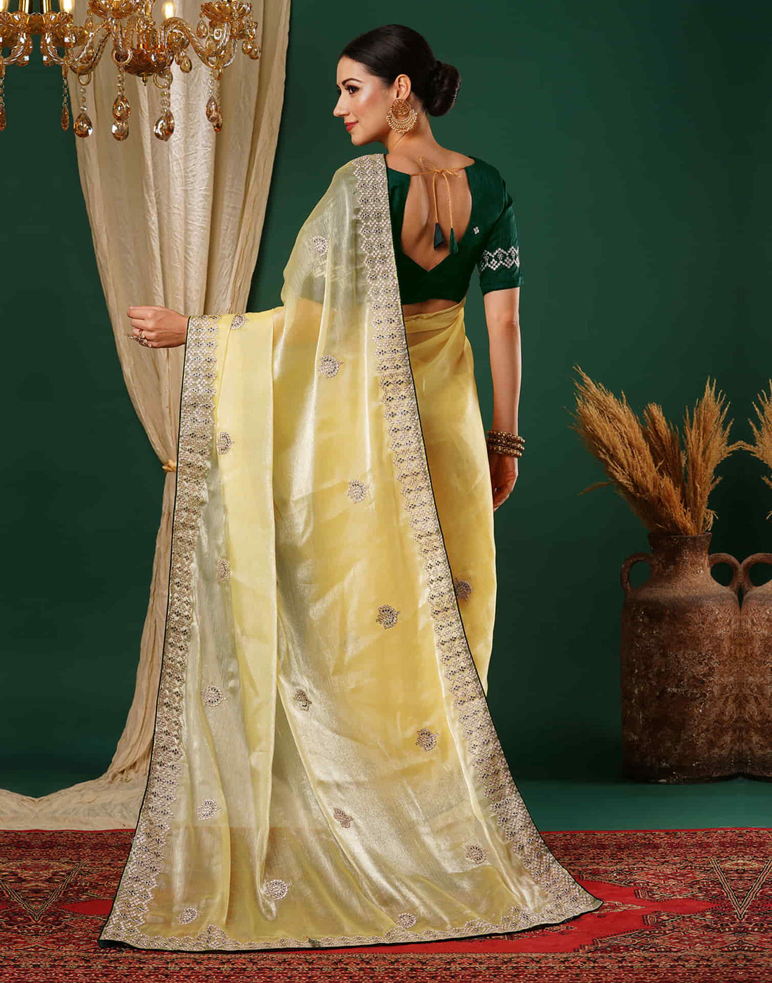 Yellow Embroidery Silk Saree