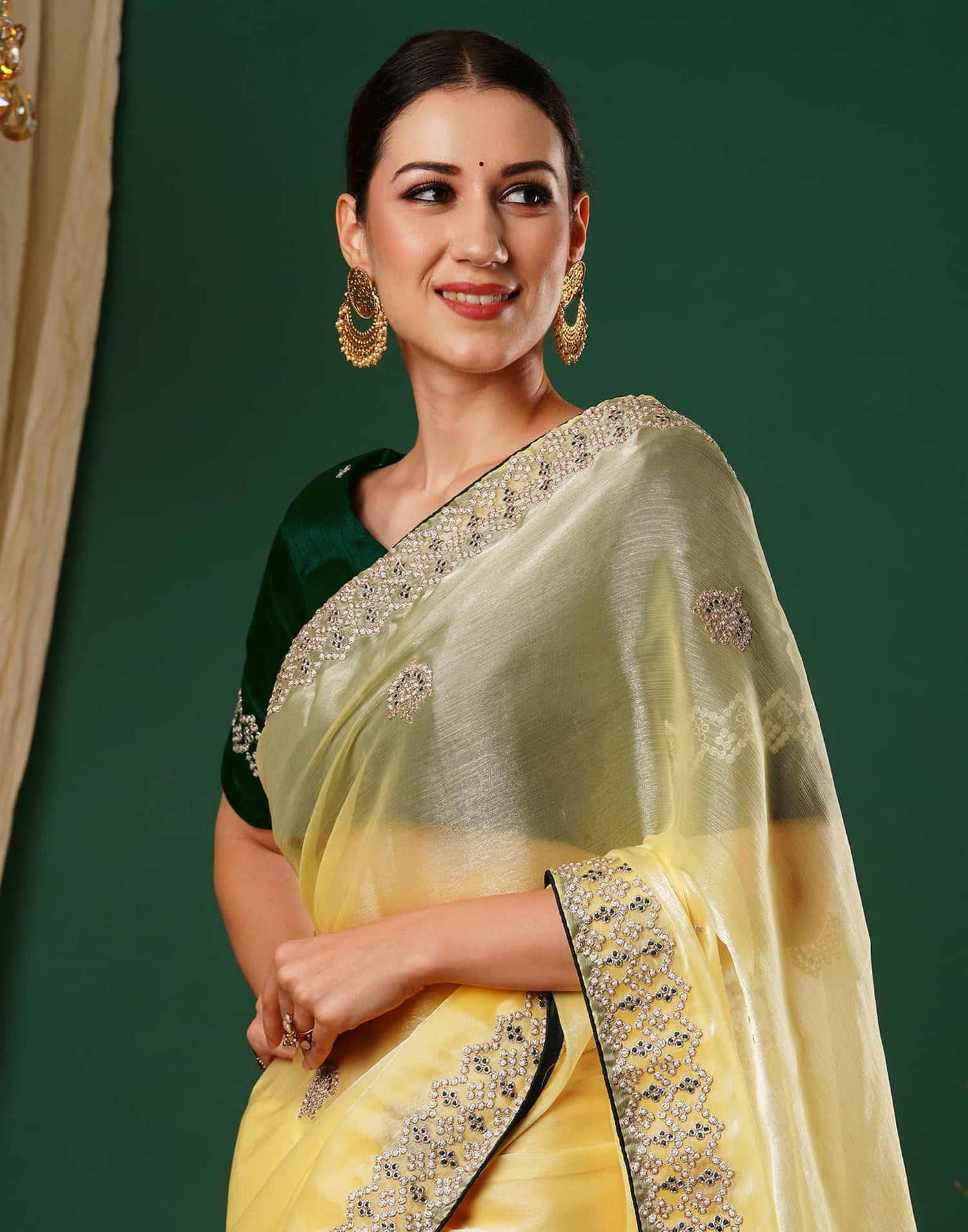 Yellow Embroidery Silk Saree