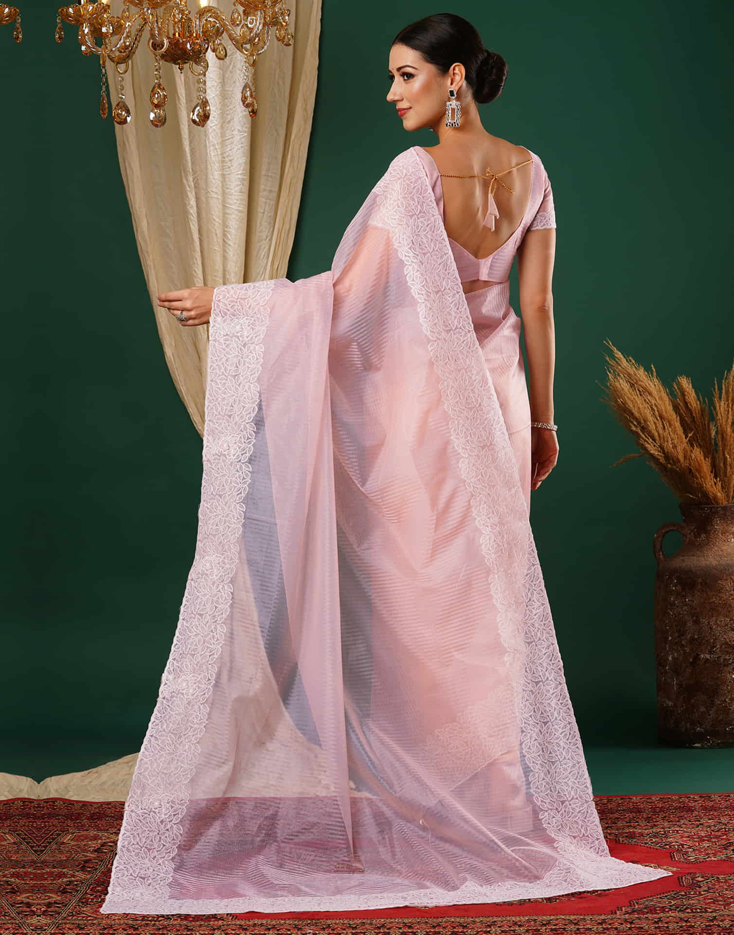 Light Pink Embroidery Net Saree