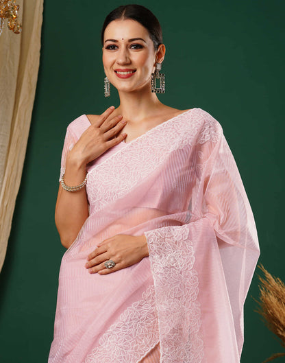 Light Pink Embroidery Net Saree