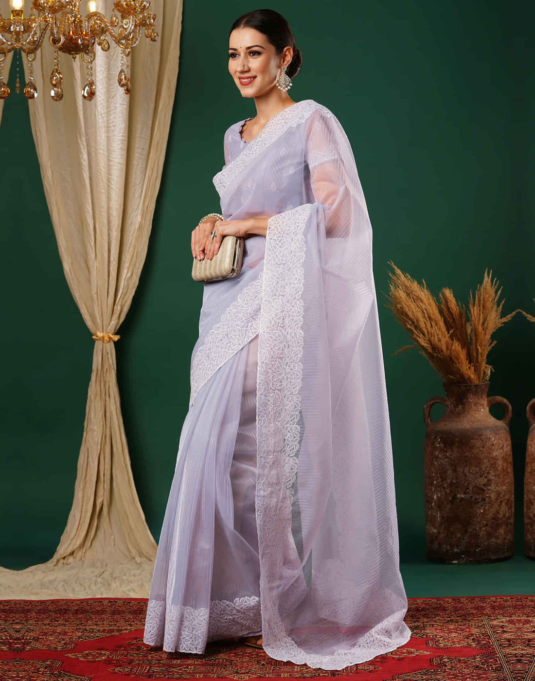 Light Lavender Embroidery Net Saree