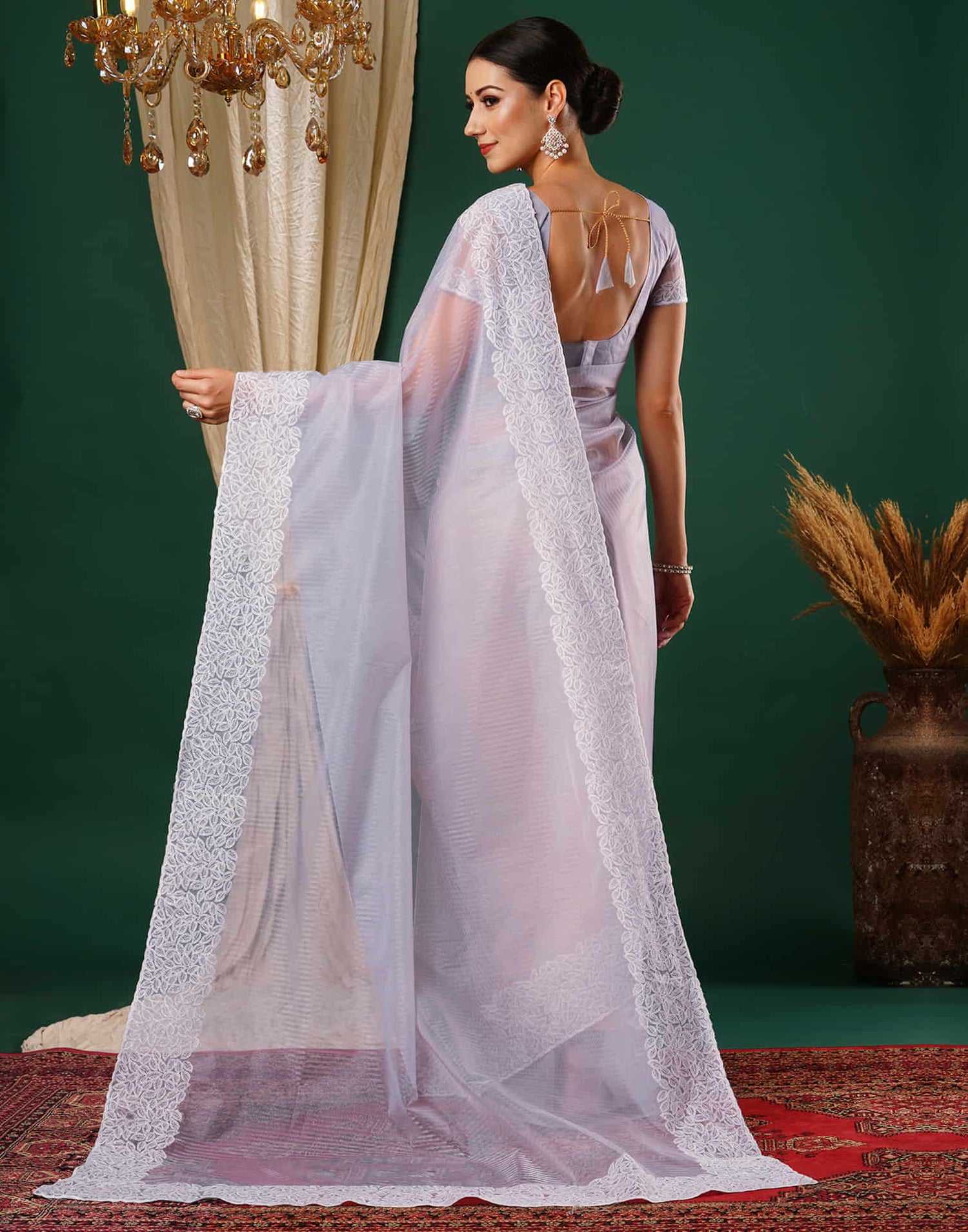 Light Lavender Embroidery Net Saree