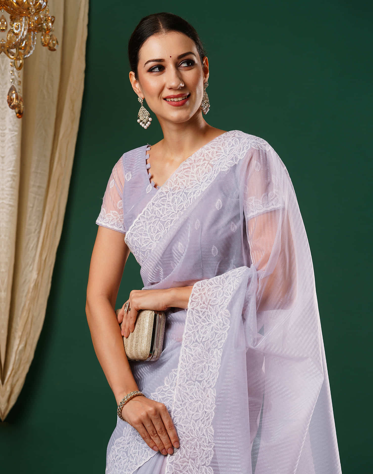 Light Lavender Embroidery Net Saree