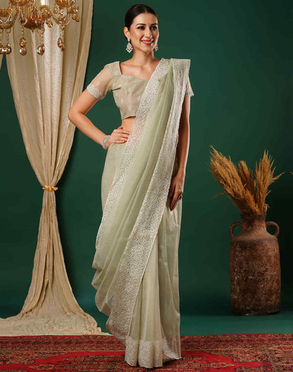 Light Pista Green Embroidery Net Saree