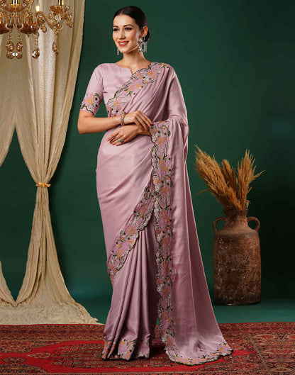 Dusty Pink Embroidery Satin Saree