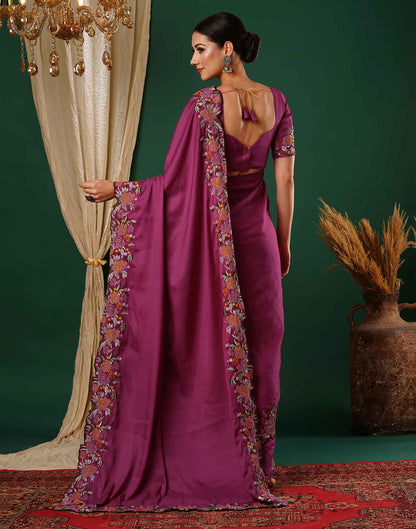 Rani Pink Embroidery Satin Saree