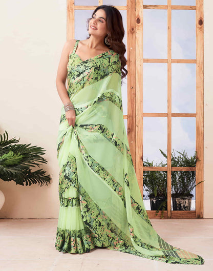 Light Green Printed Georgette Saree