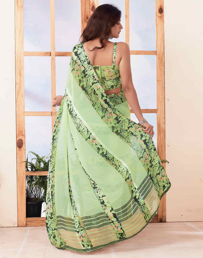 Light Green Printed Georgette Saree