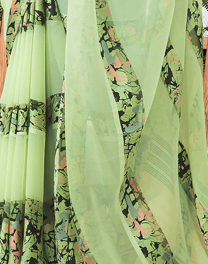 Light Green Printed Georgette Saree