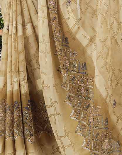 Beige Printed Georgette Saree