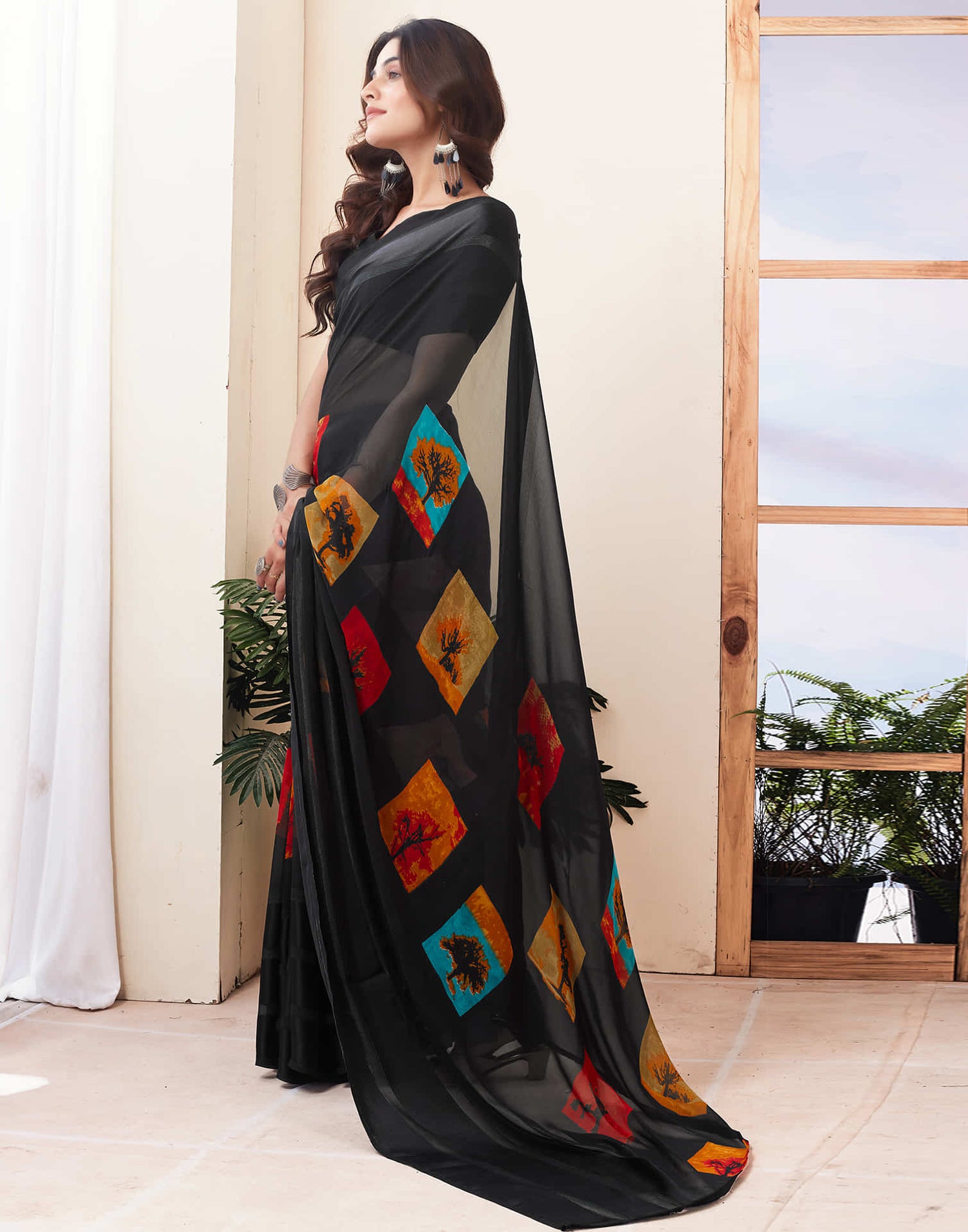 Black Printed Georgette Saree