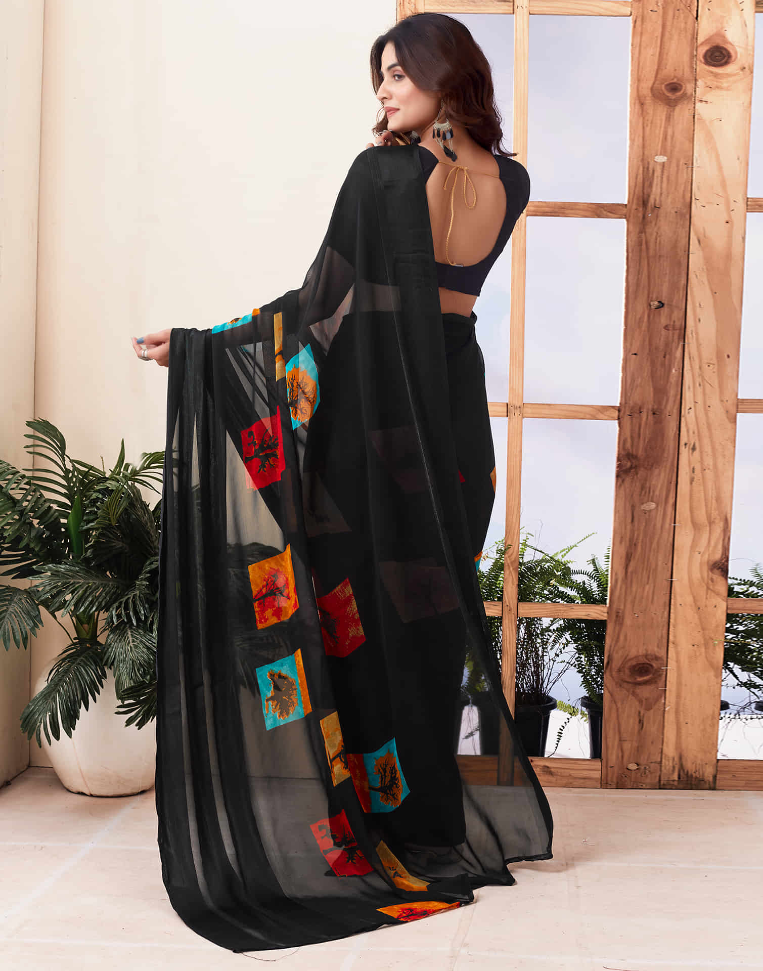 Black Printed Georgette Saree