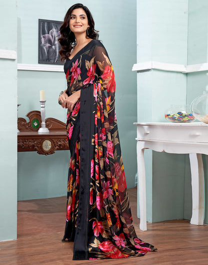 Black Printed Georgette Saree